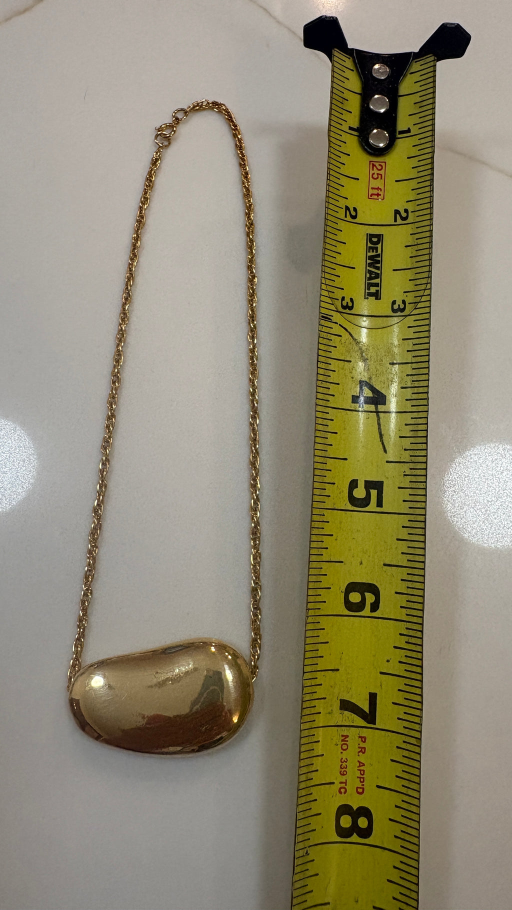 Vintage Unbranded Gold Tone Bean Pendant Necklace | Elsa Peretti Inspired Halston Style Costume Jewelry