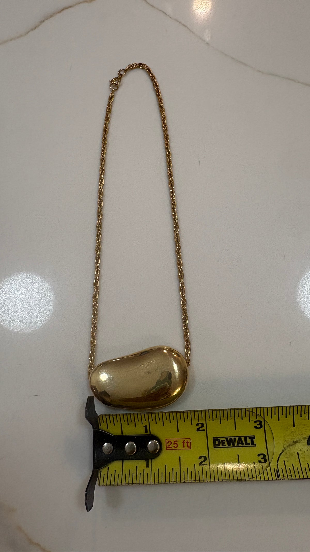 Vintage Unbranded Gold Tone Bean Pendant Necklace | Elsa Peretti Inspired Halston Style Costume Jewelry