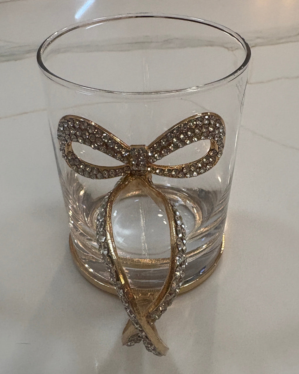 New Open Box Elegant Viral Coquette Gold Rhinestone Bow Handle Glass Mug - Bling Glam Tea & Coffee Cup