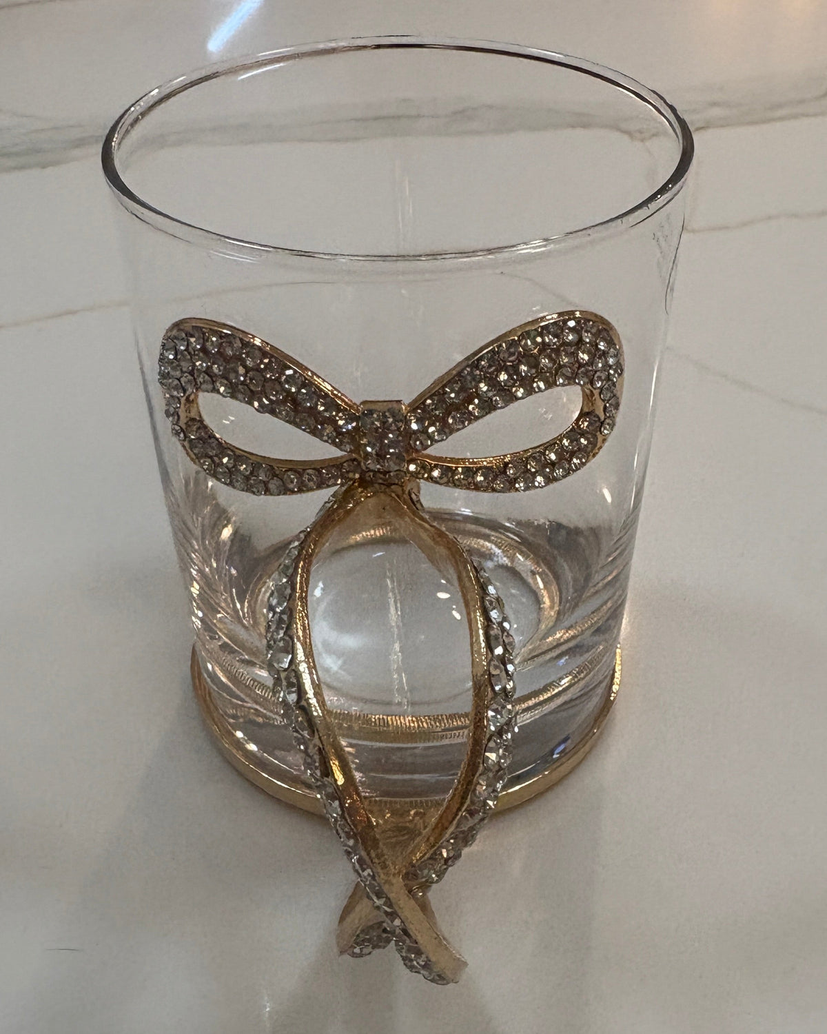 New Open Box Elegant Viral Coquette Gold Rhinestone Bow Handle Glass Mug - Bling Glam Tea & Coffee Cup