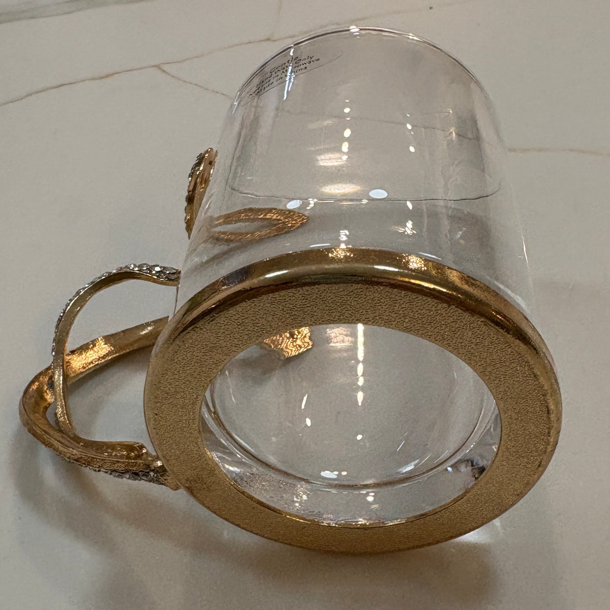 New Open Box Elegant Viral Coquette Gold Rhinestone Bow Handle Glass Mug - Bling Glam Tea & Coffee Cup