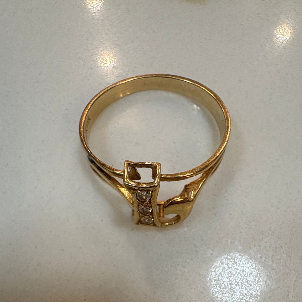 14K Gold Plated Initial Letter "L" Rhinestone Statement Ring over 925 Mexican Silver