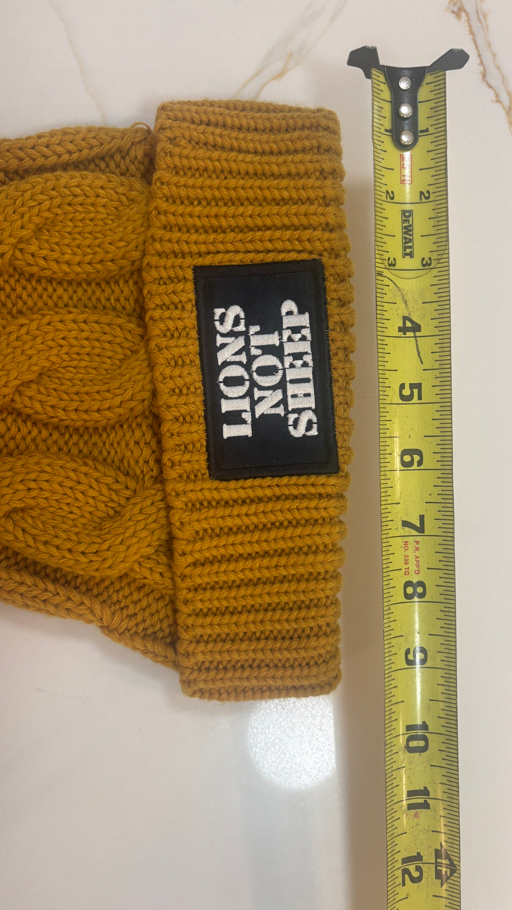 Lions Not Sheep Mustard Yellow Cable Knit Pom Beanie Hat - Winter Skully