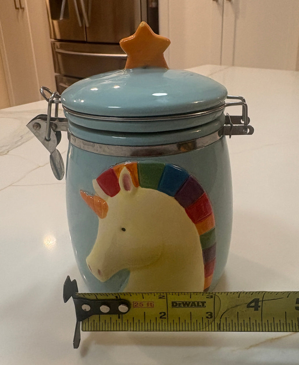 Boston Warehouse Rainbow Unicorn Hinged Ceramic Canister Jar - "Today Will Be Magical"