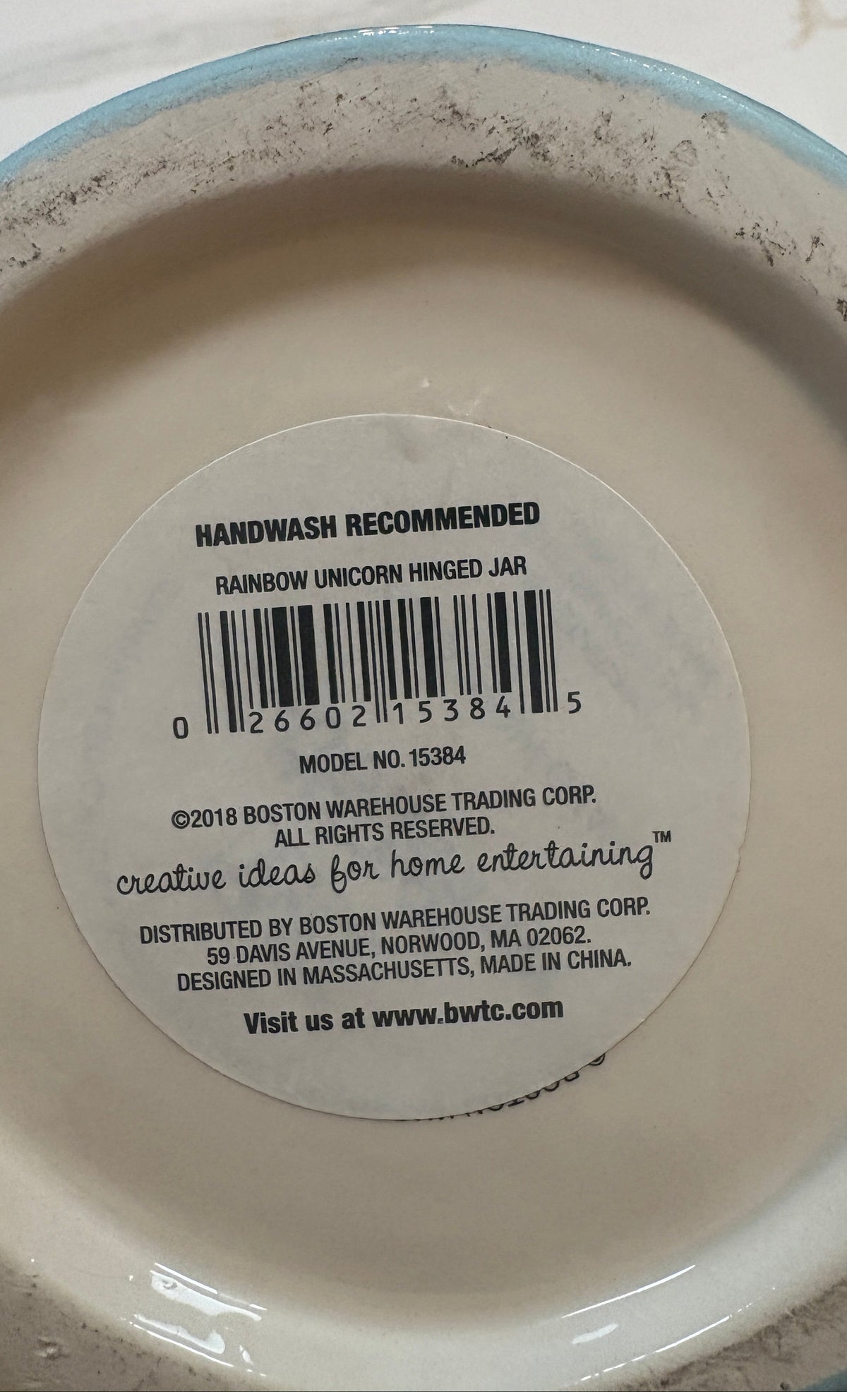 Boston Warehouse Rainbow Unicorn Hinged Ceramic Canister Jar - "Today Will Be Magical"