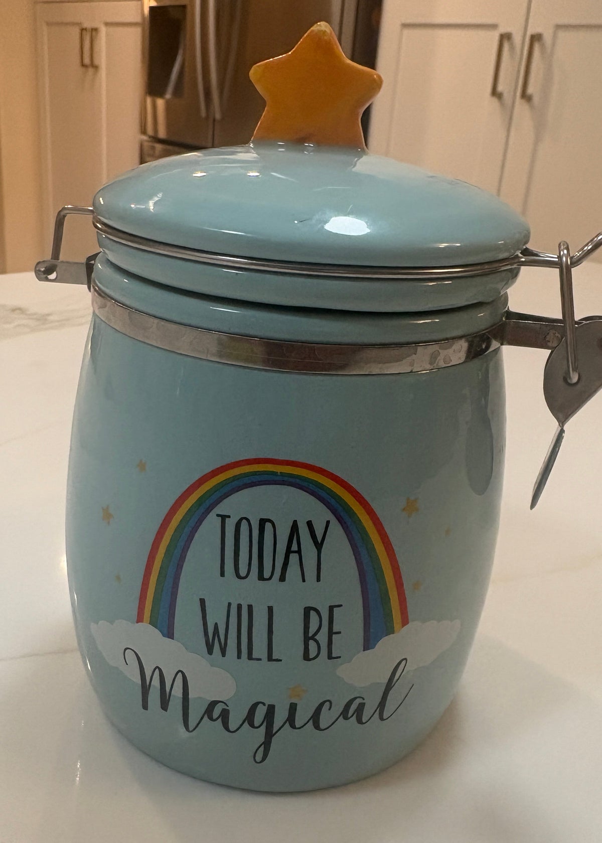 Boston Warehouse Rainbow Unicorn Hinged Ceramic Canister Jar - "Today Will Be Magical"