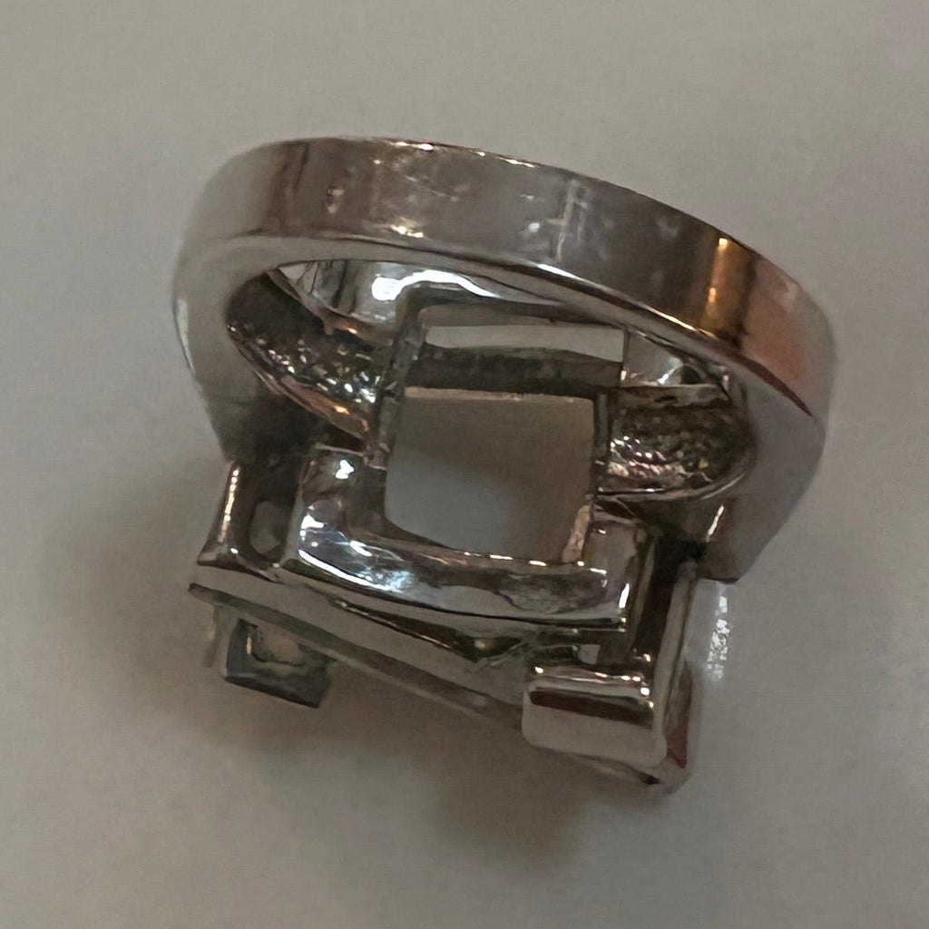 18K White Gold GE Electroplated Clear Baguette Cubic Zirconia Geometric Architectural Cocktail Ring