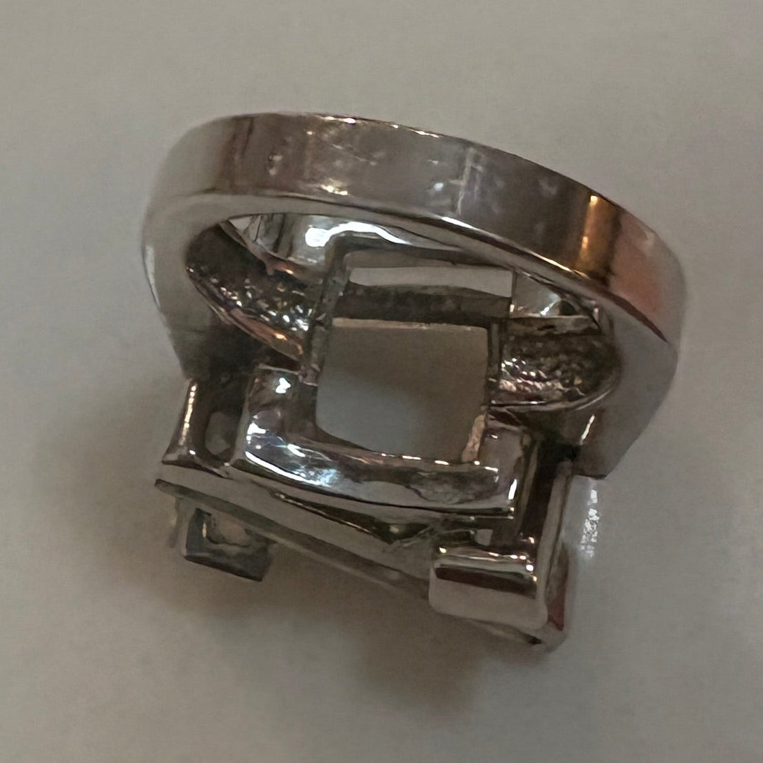 18K White Gold GE Electroplated Clear Baguette Cubic Zirconia Geometric Architectural Cocktail Ring