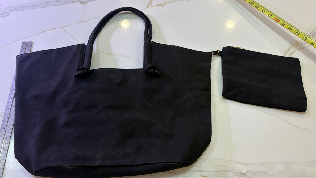by Anthropologie Matte Black Slouchy Tote Bag with Detachable Pouch Set