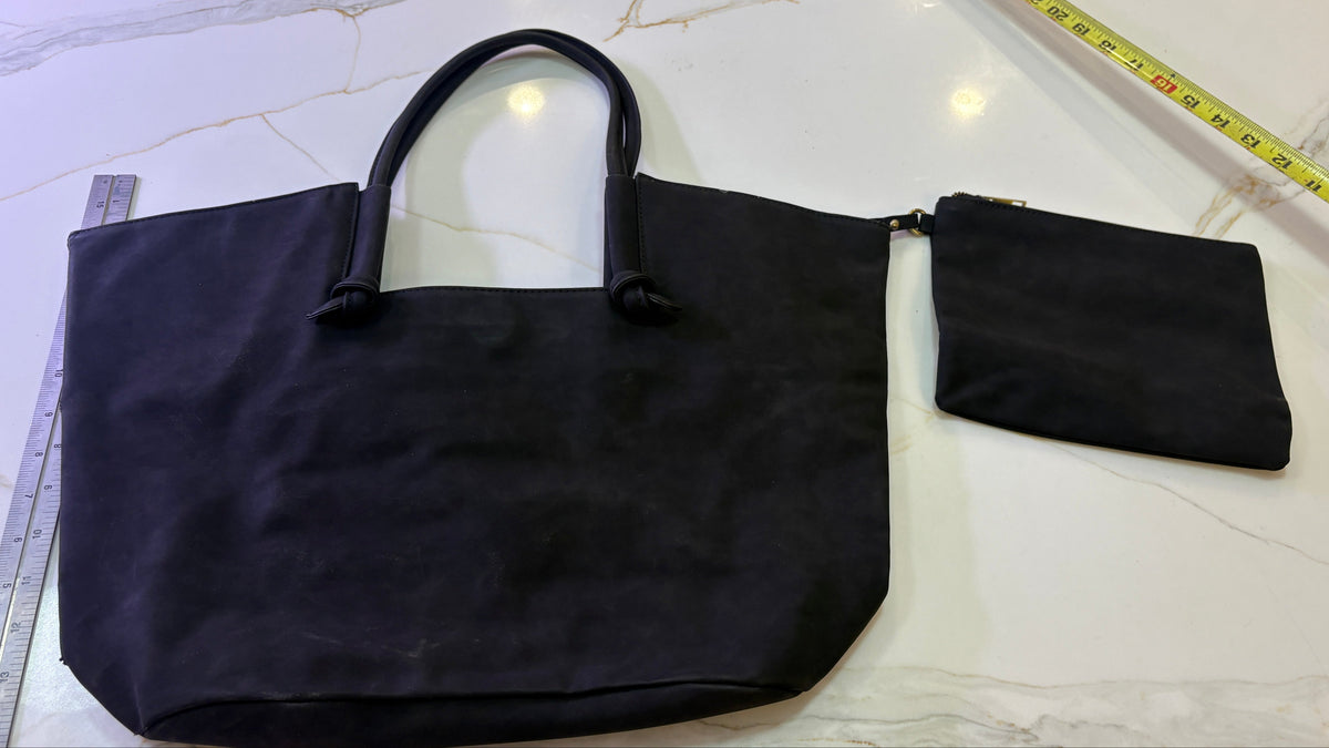 by Anthropologie Matte Black Slouchy Tote Bag with Detachable Pouch Set