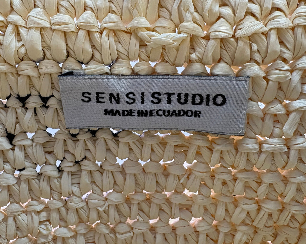 New SENSI STUDIO Fraye Oversized Woven Straw Fringe Polka Dot Tote Bag