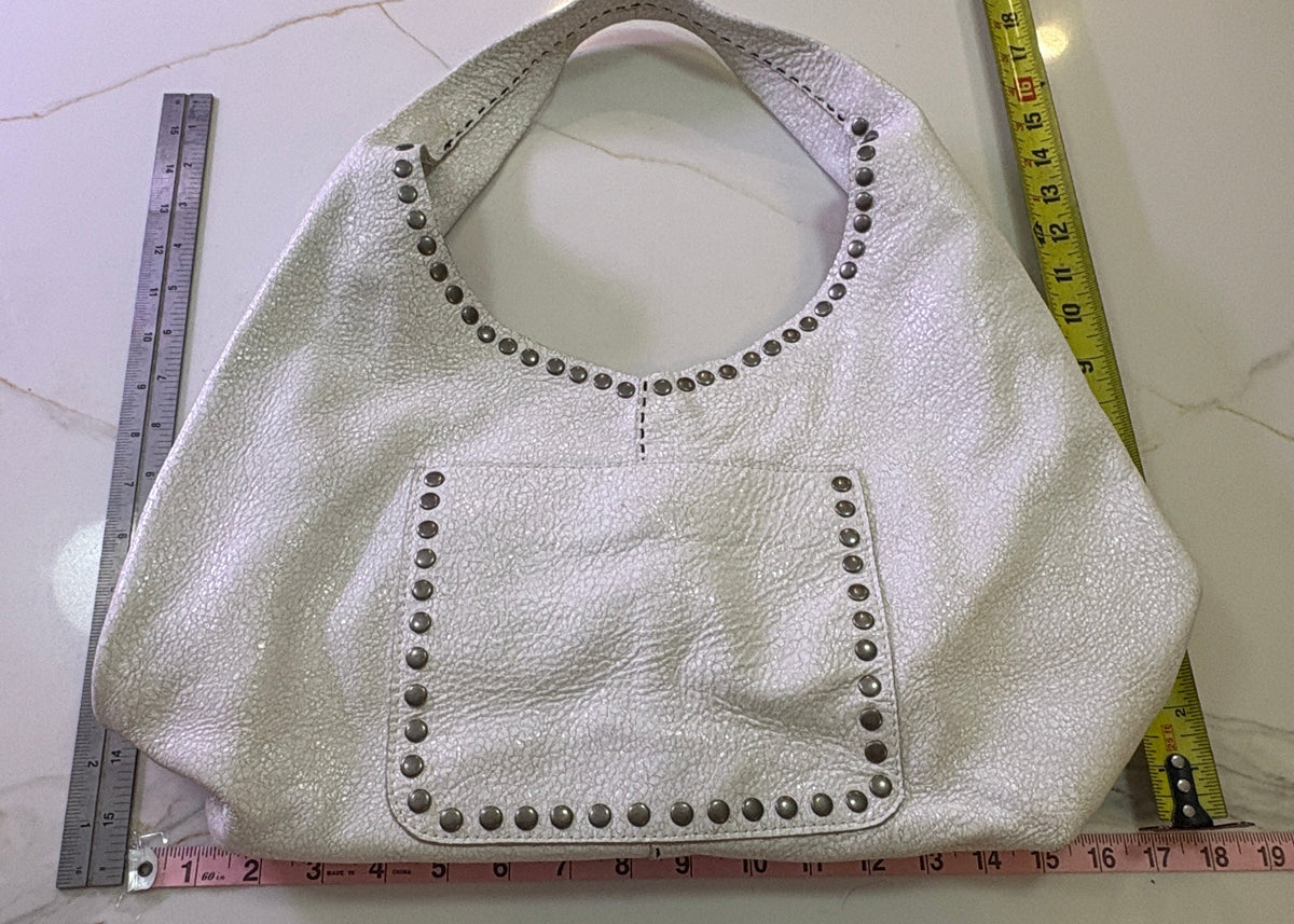 New LAGGO Off-White Metallic Textured Studded Hobo Bag