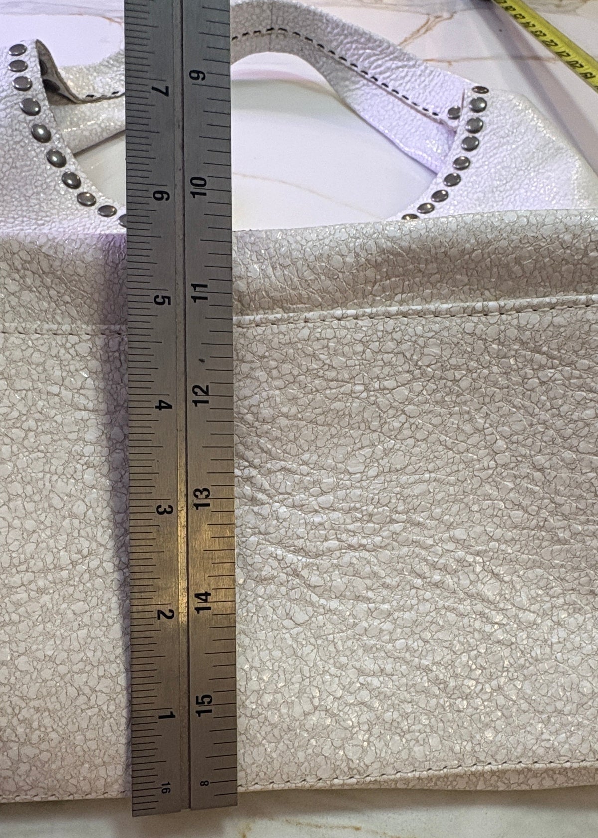 New LAGGO Off-White Metallic Textured Studded Hobo Bag