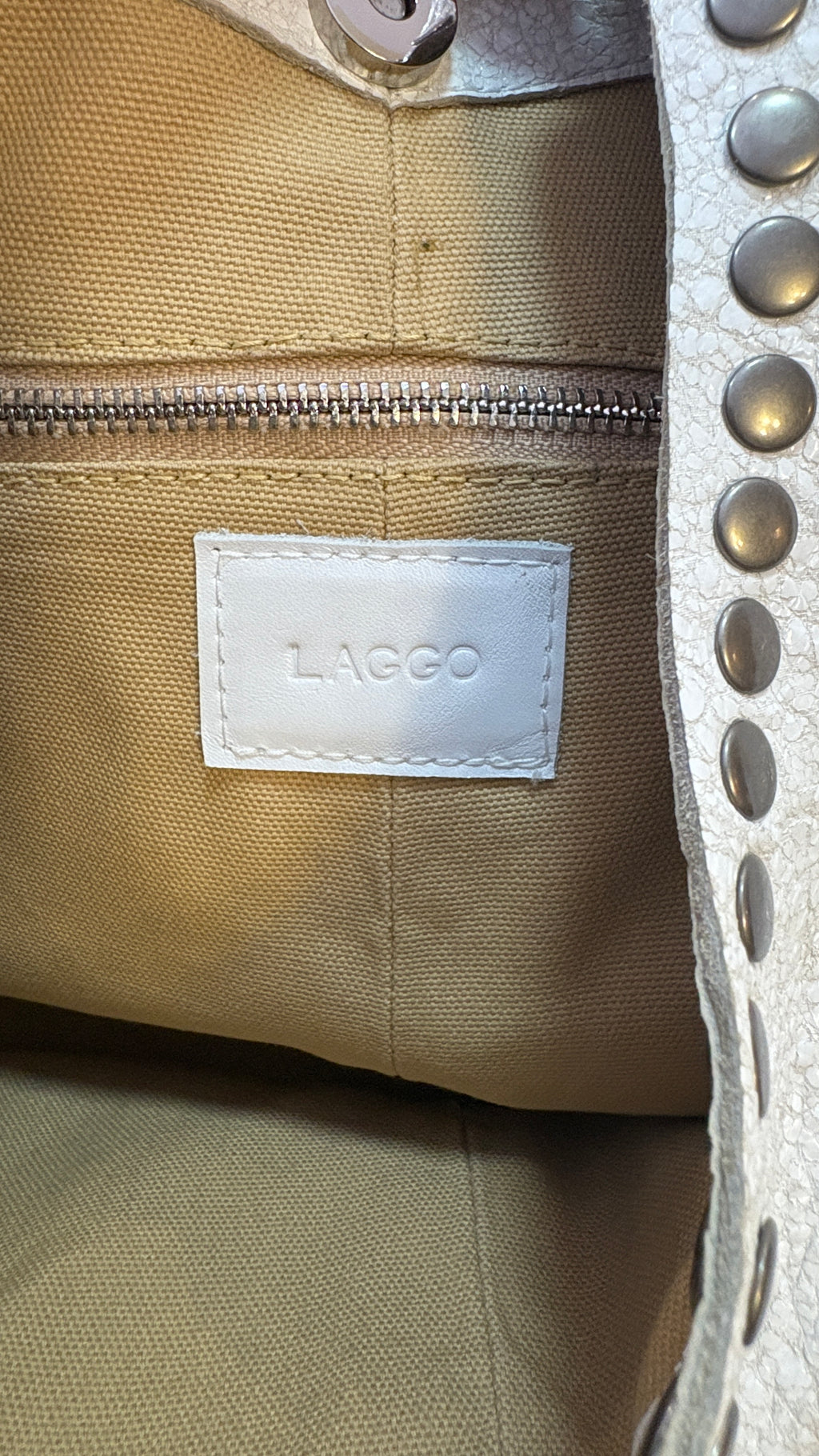 New LAGGO Off-White Metallic Textured Studded Hobo Bag