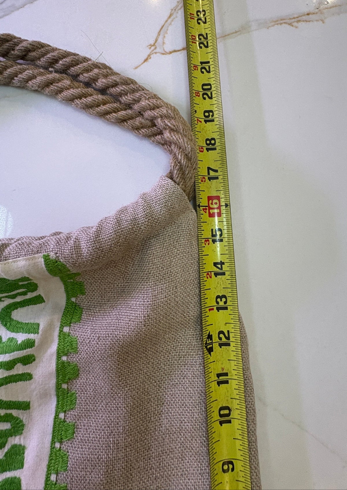 New MayaBags Hand-Embroidered Burlap Tote Bag with Thick Rope Handles