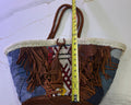 New En Shalla Handcrafted Denim Patchwork Fringe Basket Tote Bag