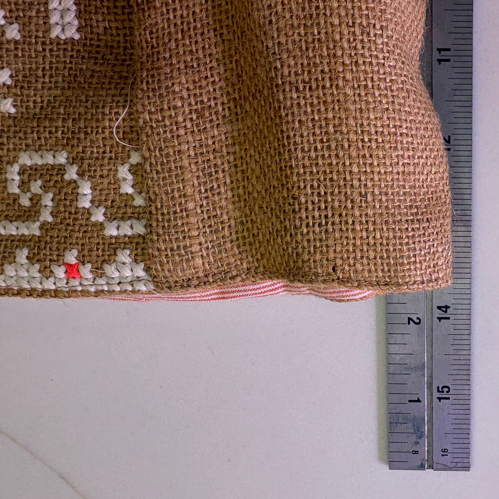 New Cross-Stitch Embroidered Jute Burlap Tote Bag with Multi-Color Tassel