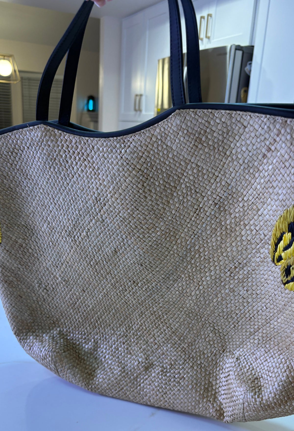New ARANÁZ Banana Embroidered Straw Tote Bag with Matching Dust Bag Set