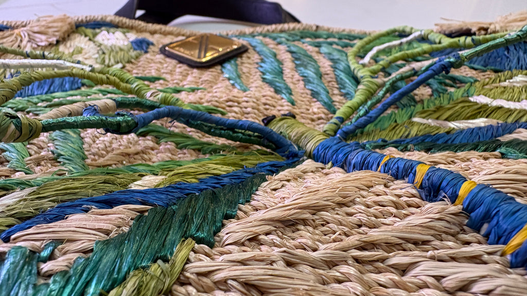 New ARANÁZ Dragonfly Embroidered Straw Tote Bag with Botanical Accents