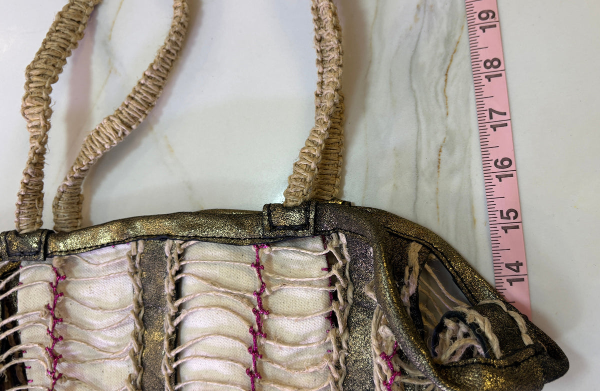 New En Shalla Open Weave Metallic Gold Tote with Star Pouch & Dust Bag