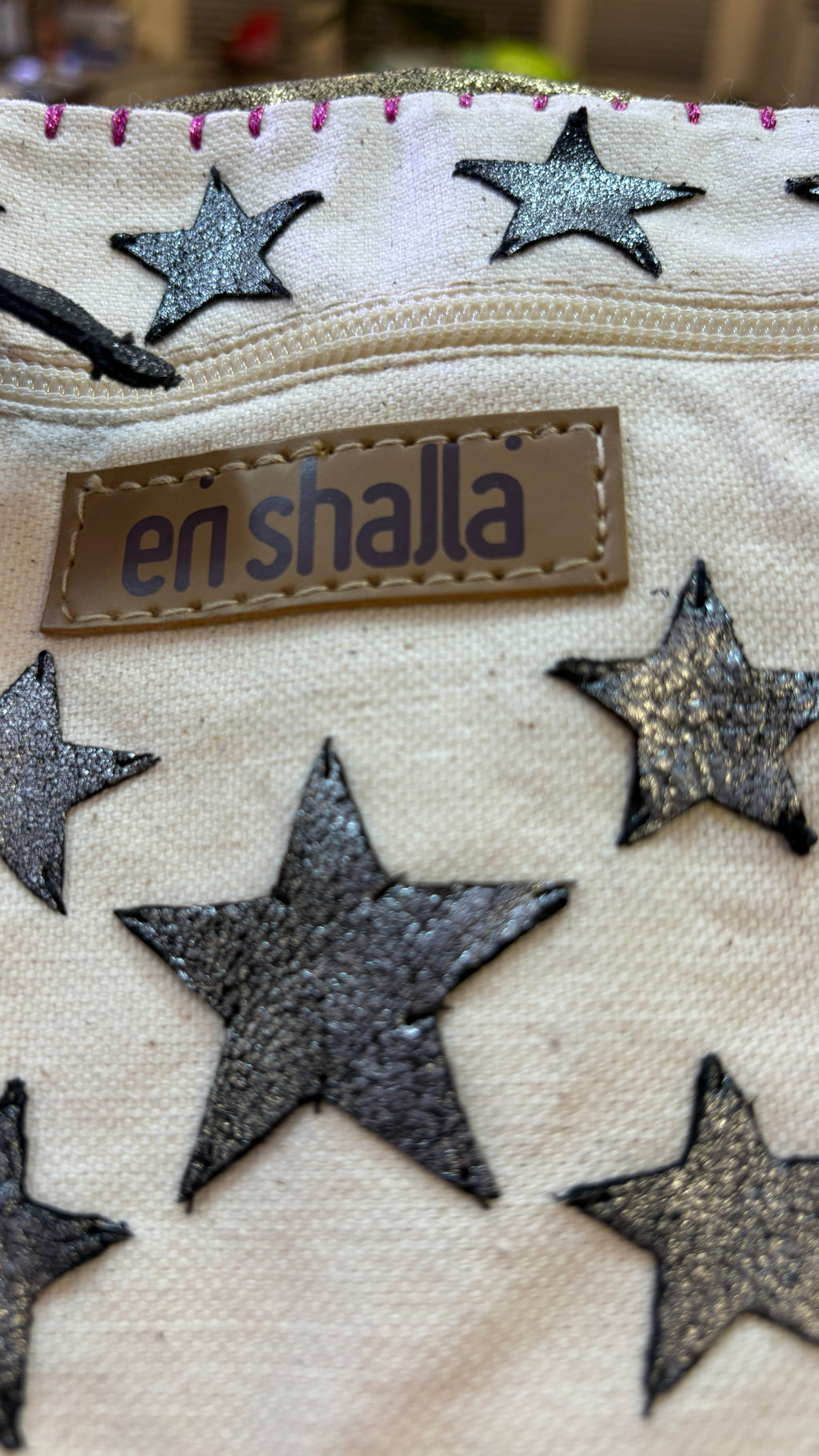 New En Shalla Open Weave Metallic Gold Tote with Star Pouch & Dust Bag