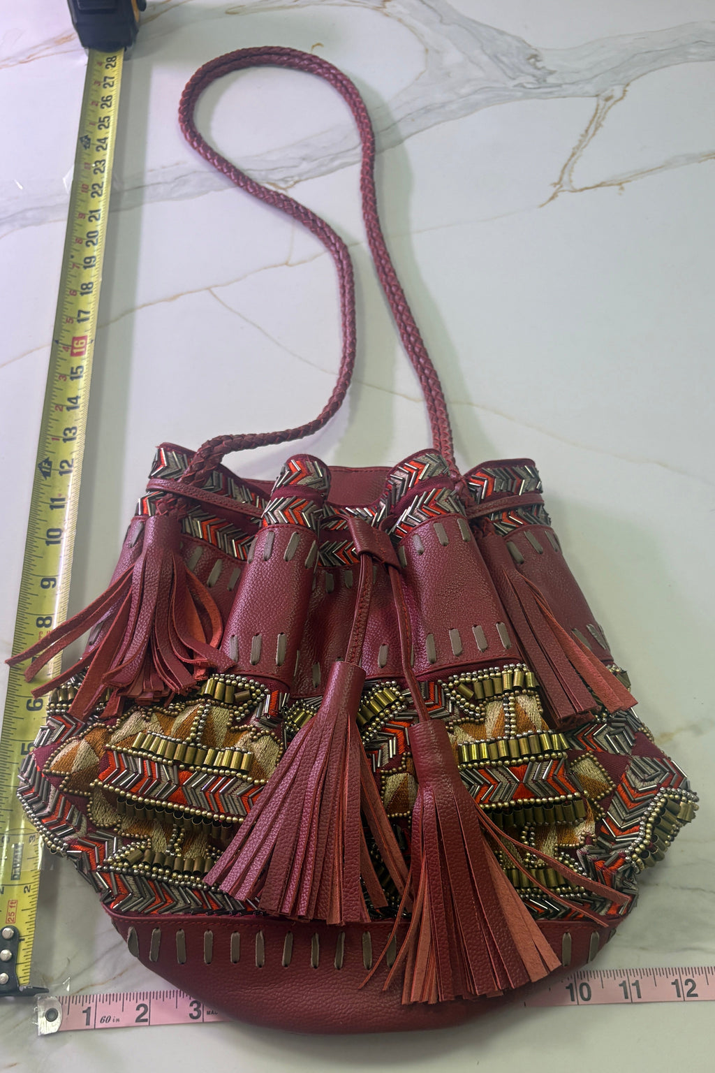 New IbBan Handcrafted Beaded Bucket Bag with Tassel Drawstrings
