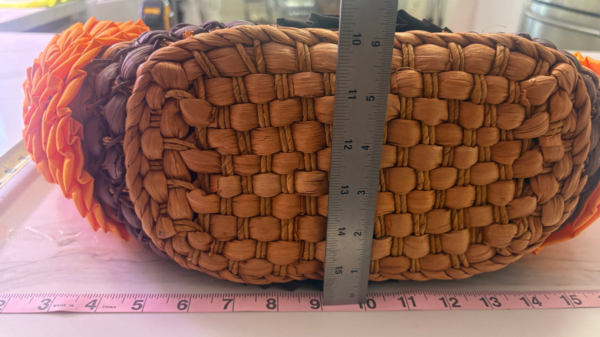 New Chico's Woven Straw Floral Applique Shoulder Tote Bag