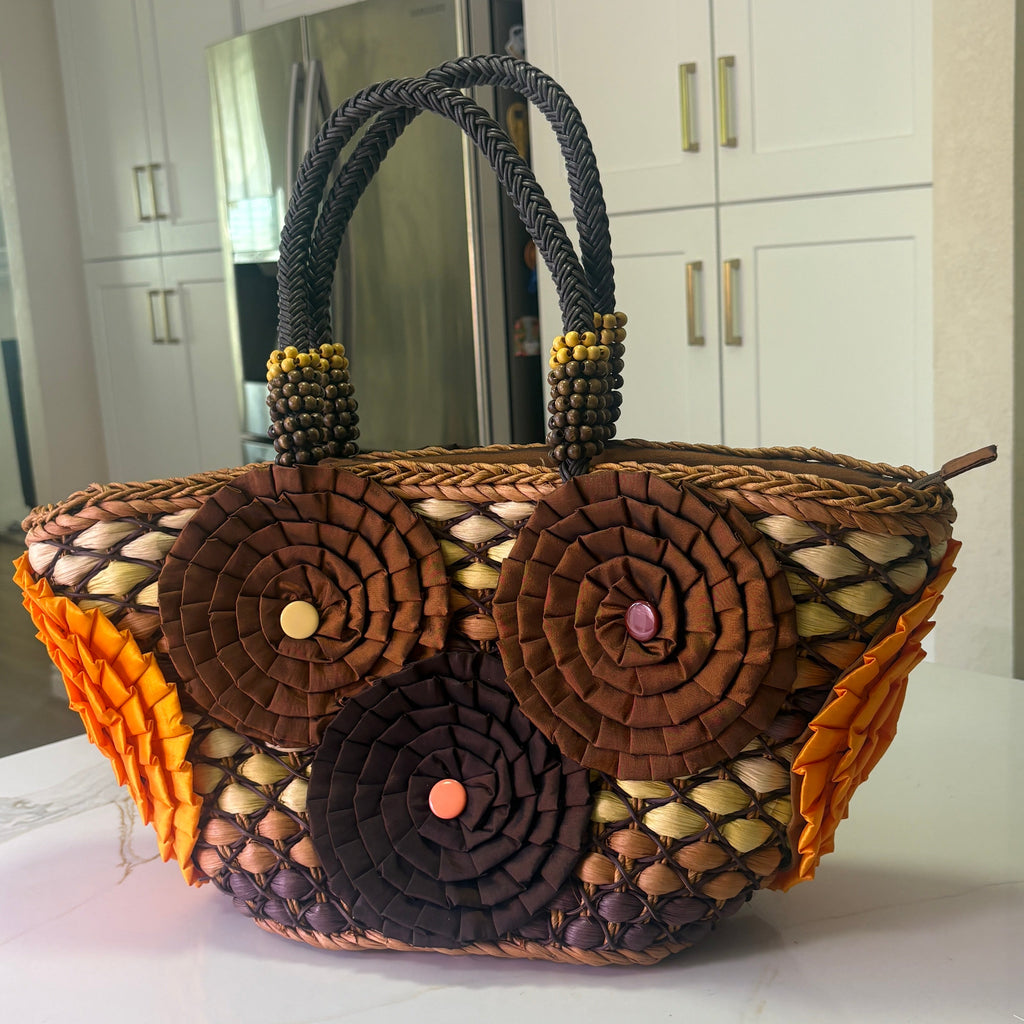 New Chico's Woven Straw Floral Applique Shoulder Tote Bag