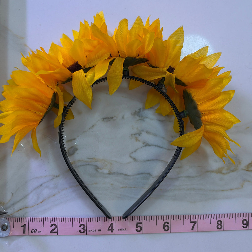Vibrant Artificial Sunflower Crown Headband - day of the dead – Bright Yellow Festival Hair Accessory
