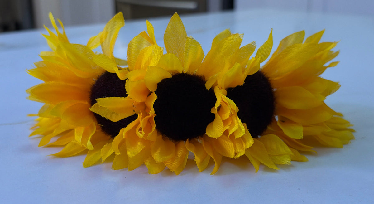 Vibrant Artificial Sunflower Crown Headband - day of the dead – Bright Yellow Festival Hair Accessory