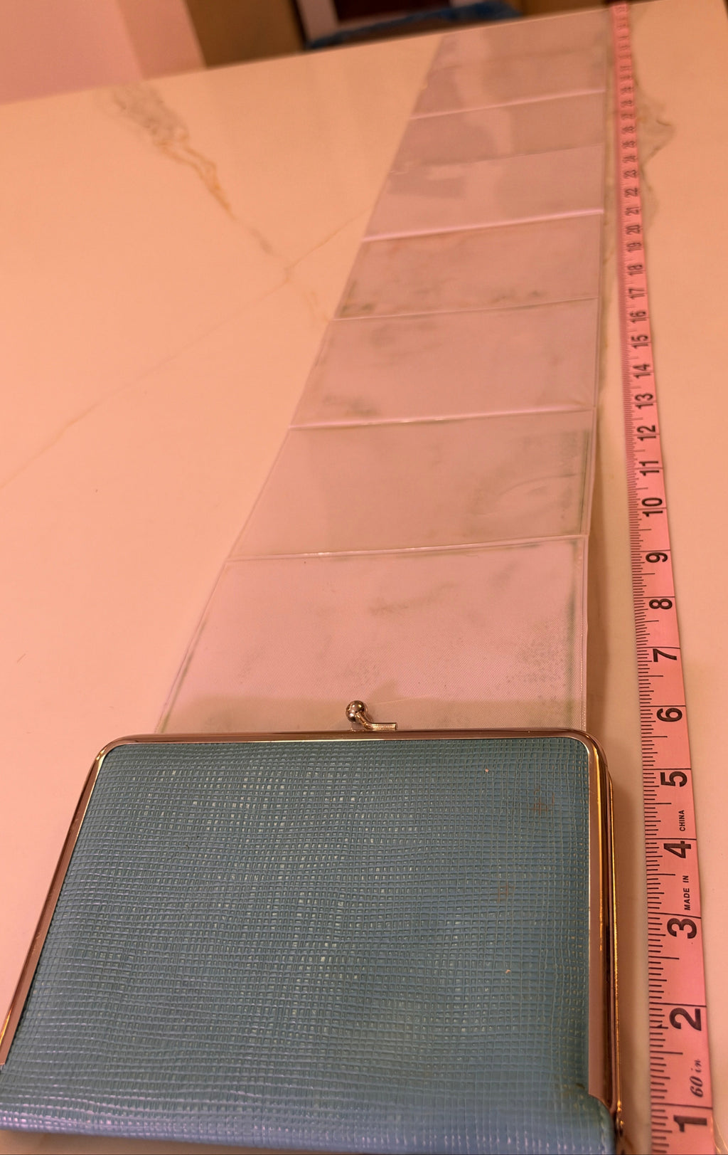 Mid-Century Tiffany Blue Faux Lizard Kiss-Lock Wallet & Photo Organizer