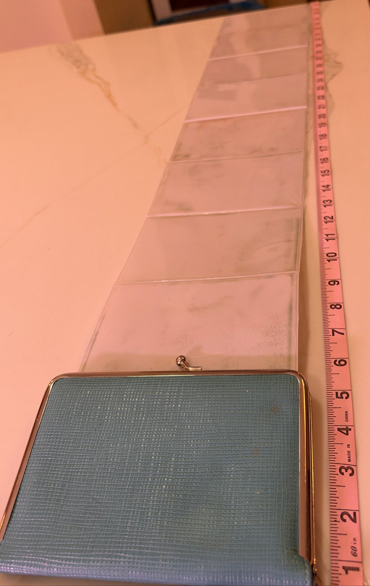 Mid-Century Tiffany Blue Faux Lizard Kiss-Lock Wallet & Photo Organizer