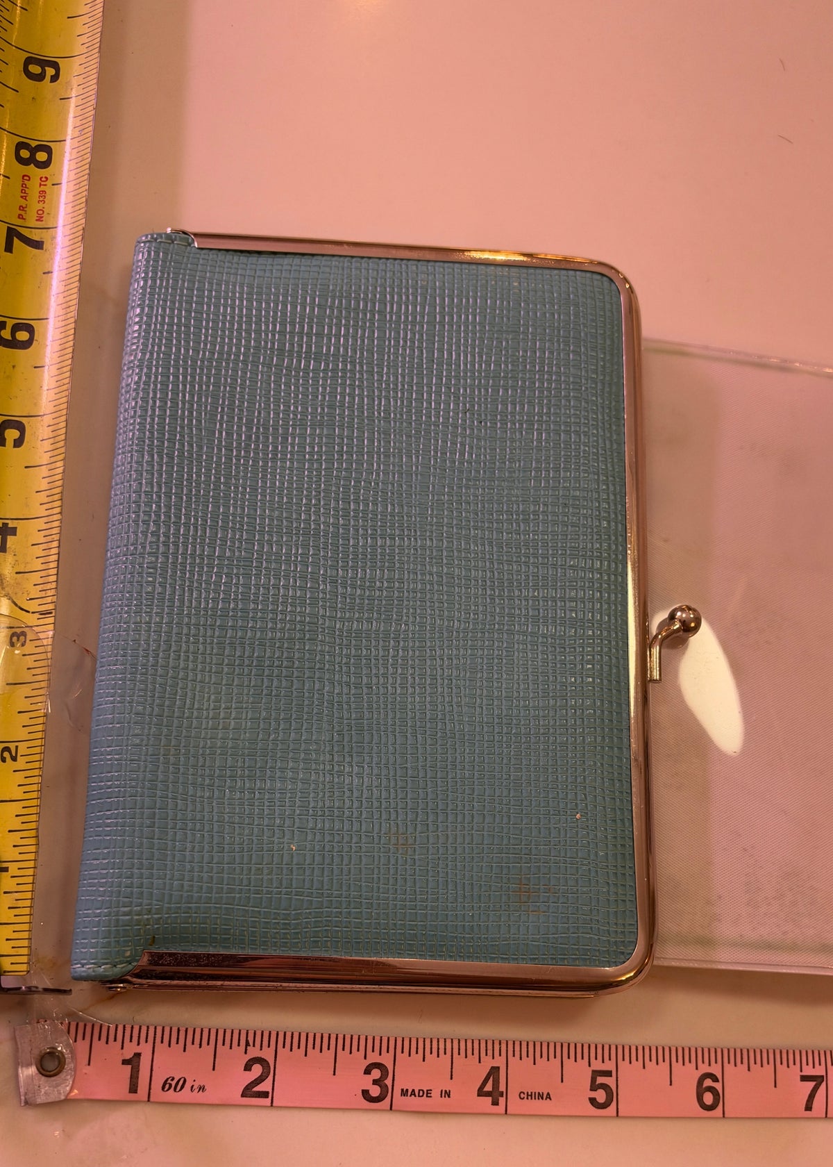 Mid-Century Tiffany Blue Faux Lizard Kiss-Lock Wallet & Photo Organizer