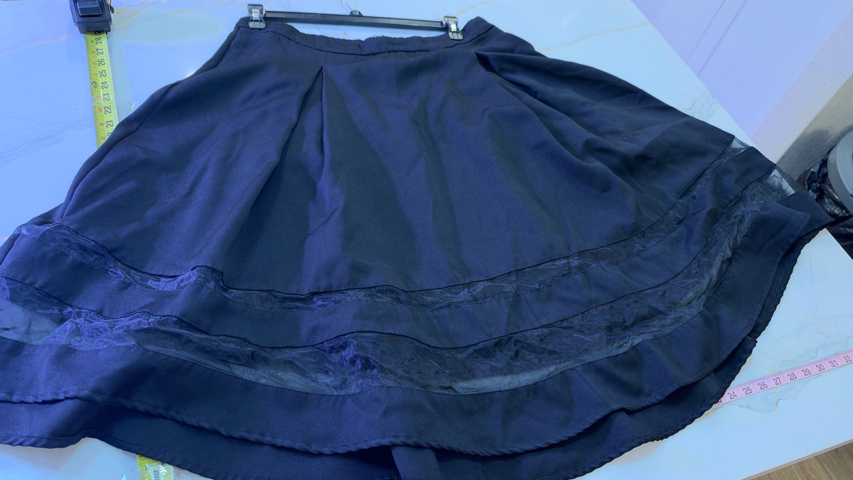 Torrid Size 12 Black Pleated A-Line Midi Skirt – Sheer Organza Mesh Illusion Stripe Trim