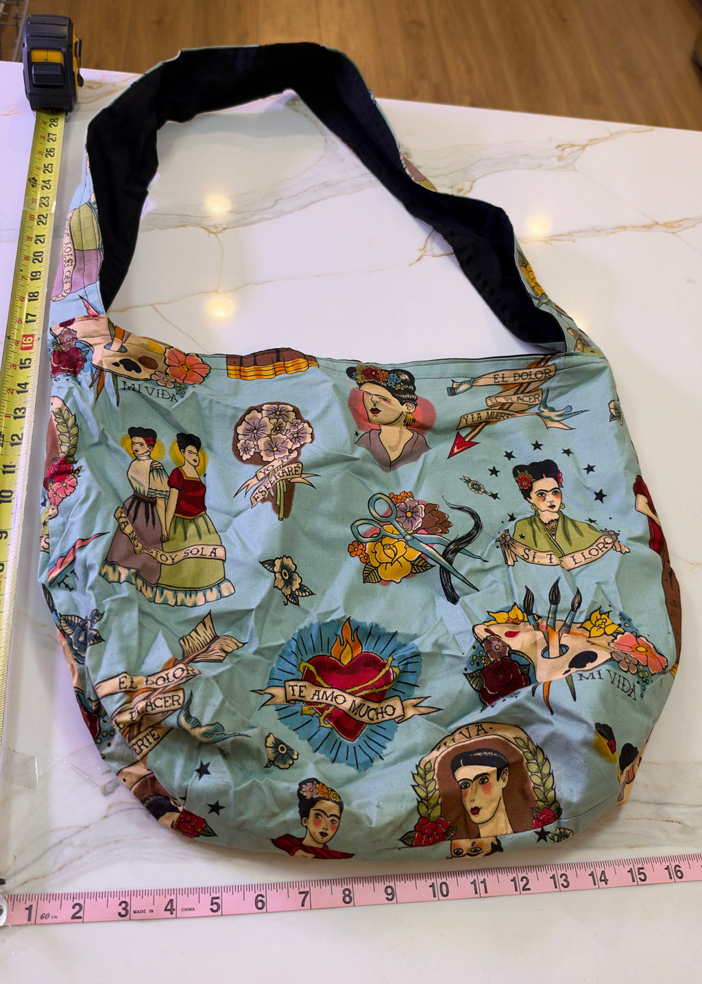 New Handmade Frida Kahlo Hobo Sling Bag – Mexican Folk Art Cotton Canvas Purse