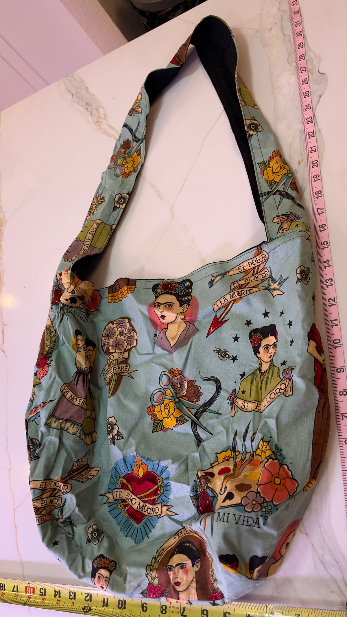 New Handmade Frida Kahlo Hobo Sling Bag – Mexican Folk Art Cotton Canvas Purse