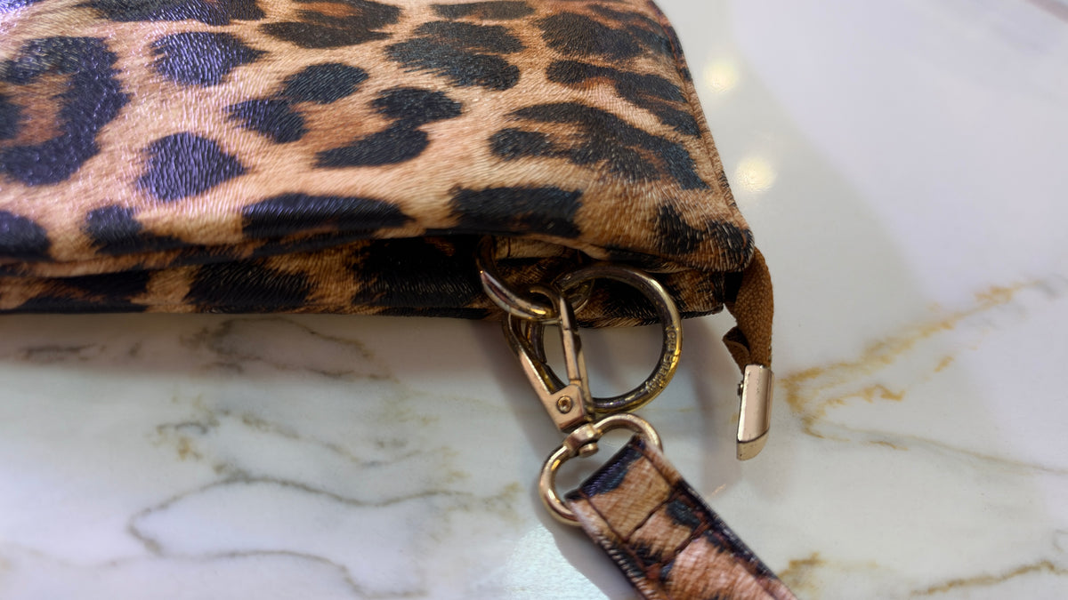 New Vera Bradley Leopard Print Faux Leather Crossbody Bag – Gold-Tone Hardware & Accordion Compartments