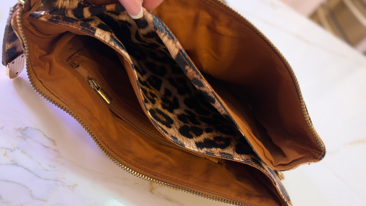 New Vera Bradley Leopard Print Faux Leather Crossbody Bag – Gold-Tone Hardware & Accordion Compartments