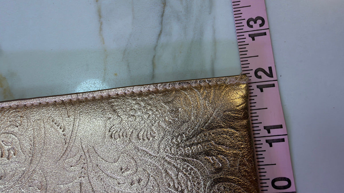 Vintage Metallic Rose Gold Embossed Floral Wristlet Clutch – Elegant Evening Purse