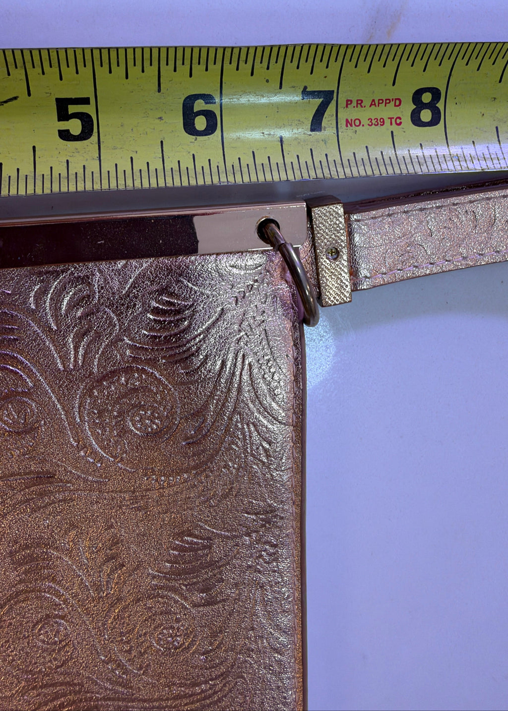Vintage Metallic Rose Gold Embossed Floral Wristlet Clutch – Elegant Evening Purse