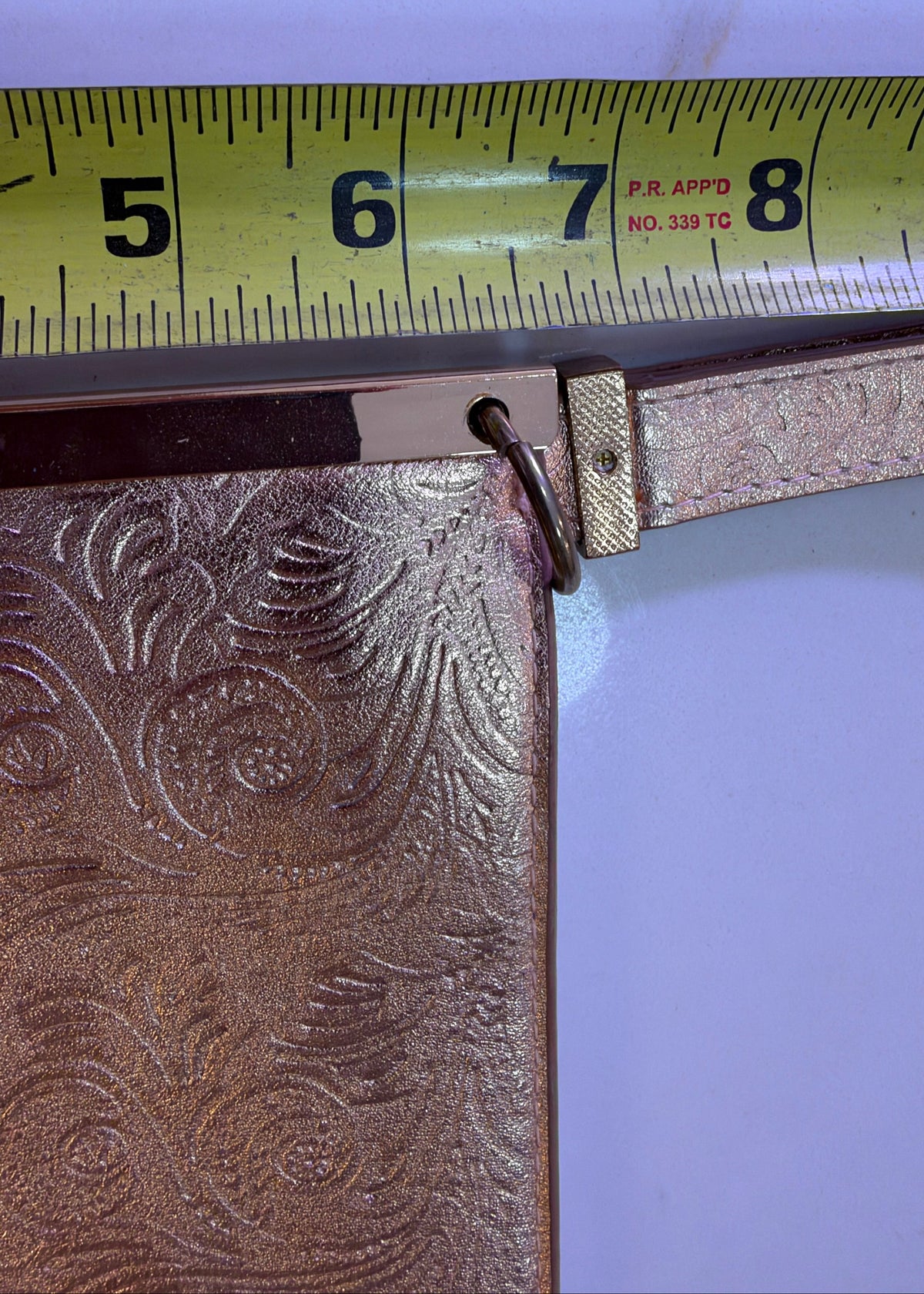 Vintage Metallic Rose Gold Embossed Floral Wristlet Clutch – Elegant Evening Purse