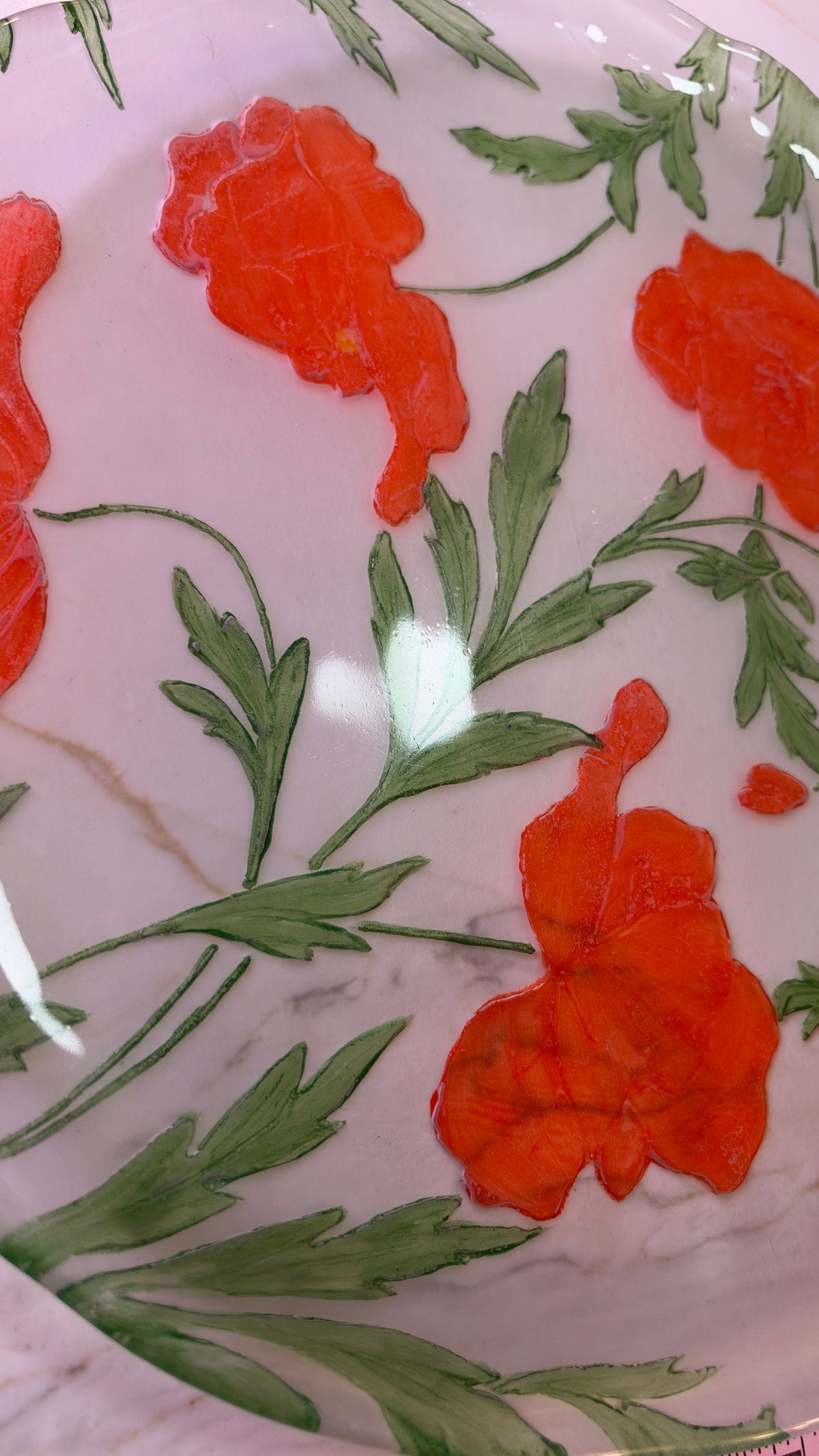Hand-Painted Orange Floral Frosted Glass Serving Platter – 13" Shallow Charger serving trays