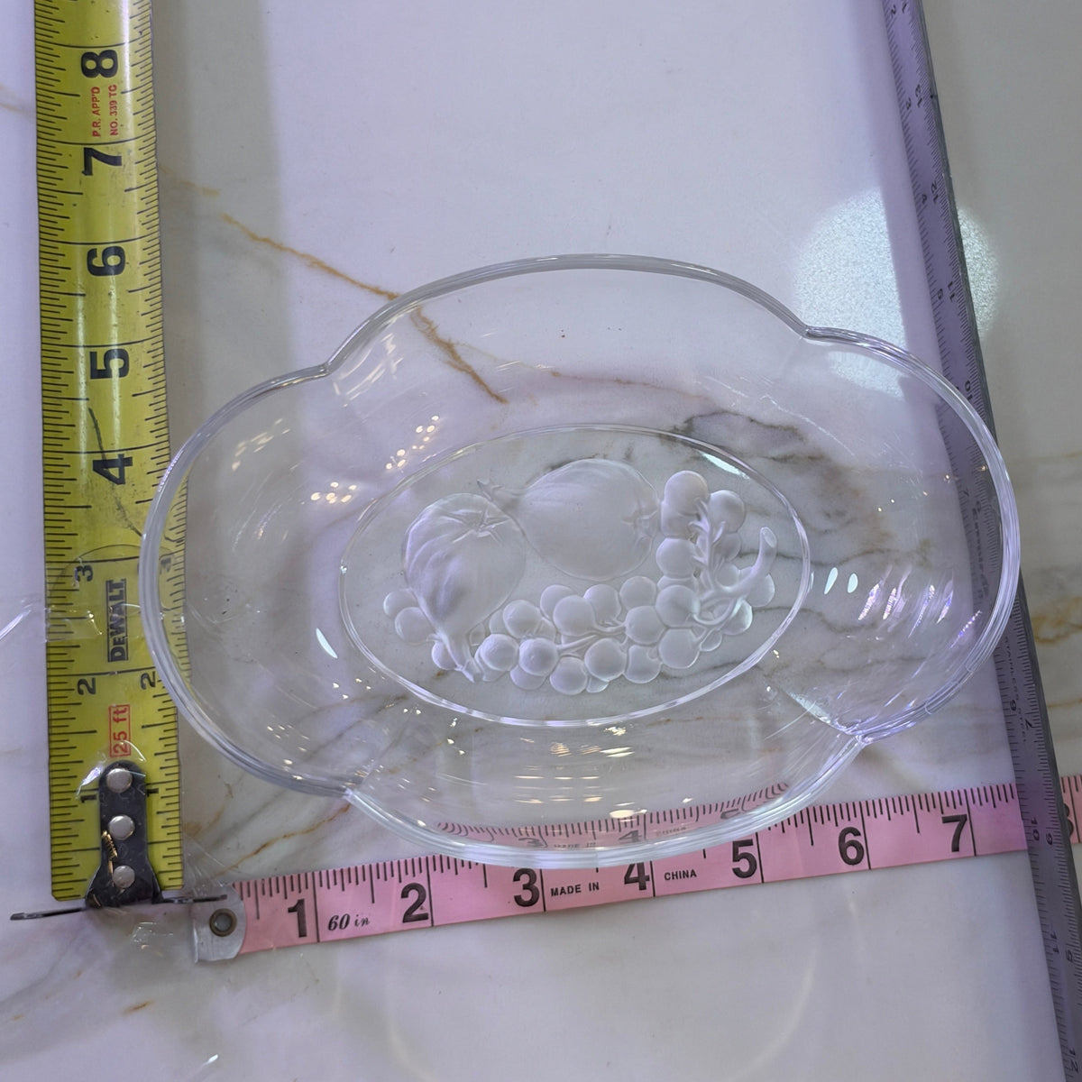 5.5” Walther Crystal Frosted Fruit Bowl - Relief Scalloped Clear Crystal Serving Bowl Figs and Grapes