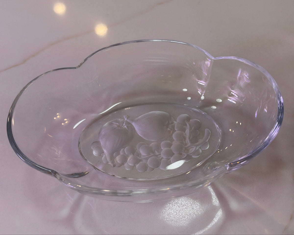 5.5” Walther Crystal Frosted Fruit Bowl - Relief Scalloped Clear Crystal Serving Bowl Figs and Grapes