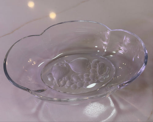 5.5” Walther Crystal Frosted Fruit Bowl - Relief Scalloped Clear Crystal Serving Bowl Figs and Grapes