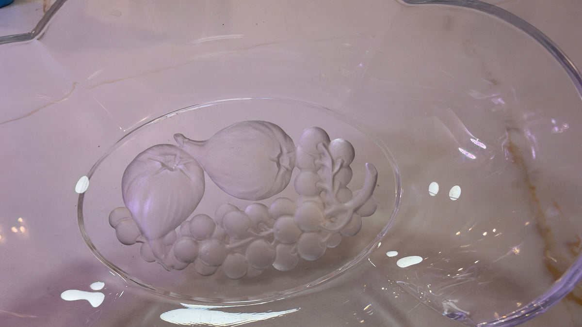 5.5” Walther Crystal Frosted Fruit Bowl - Relief Scalloped Clear Crystal Serving Bowl Figs and Grapes