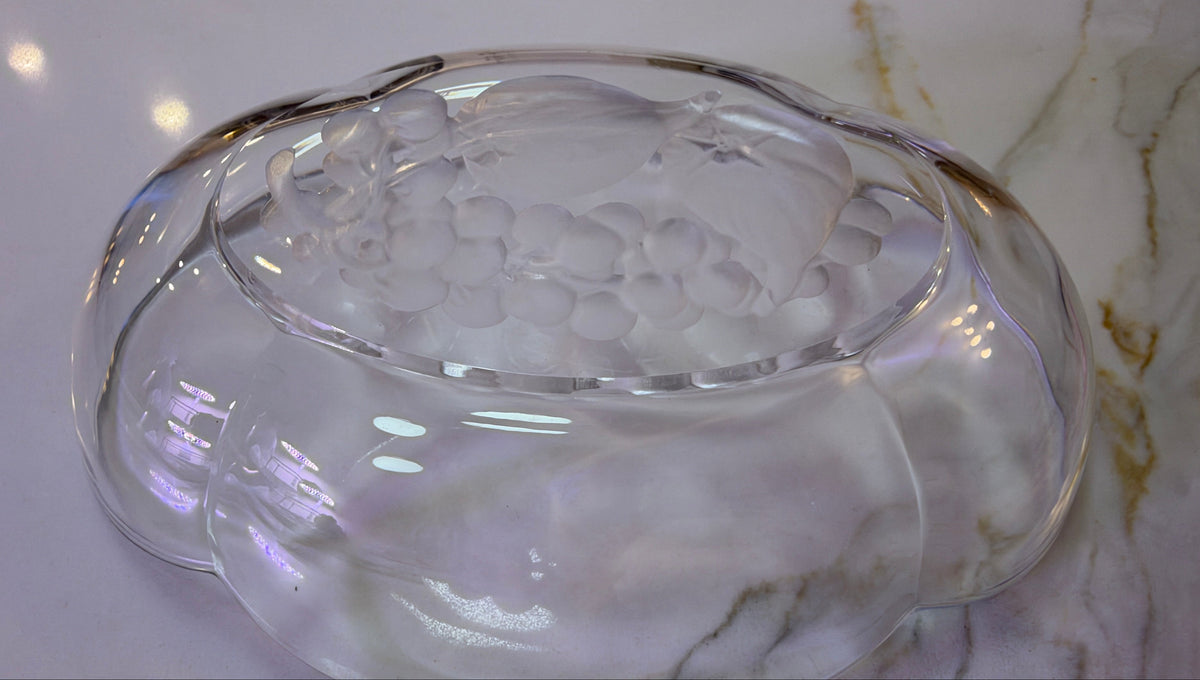 5.5” Walther Crystal Frosted Fruit Bowl - Relief Scalloped Clear Crystal Serving Bowl Figs and Grapes