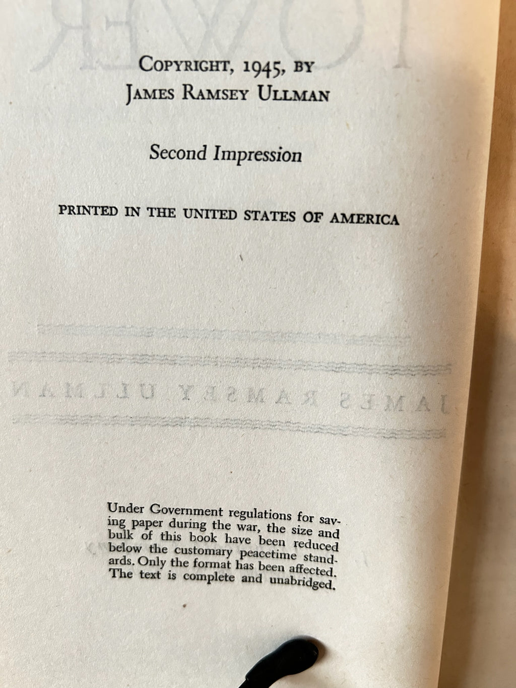 The White Tower – James Ramsey Ullman – 1945 Second Impression – J. B. Lippincott Hardcover