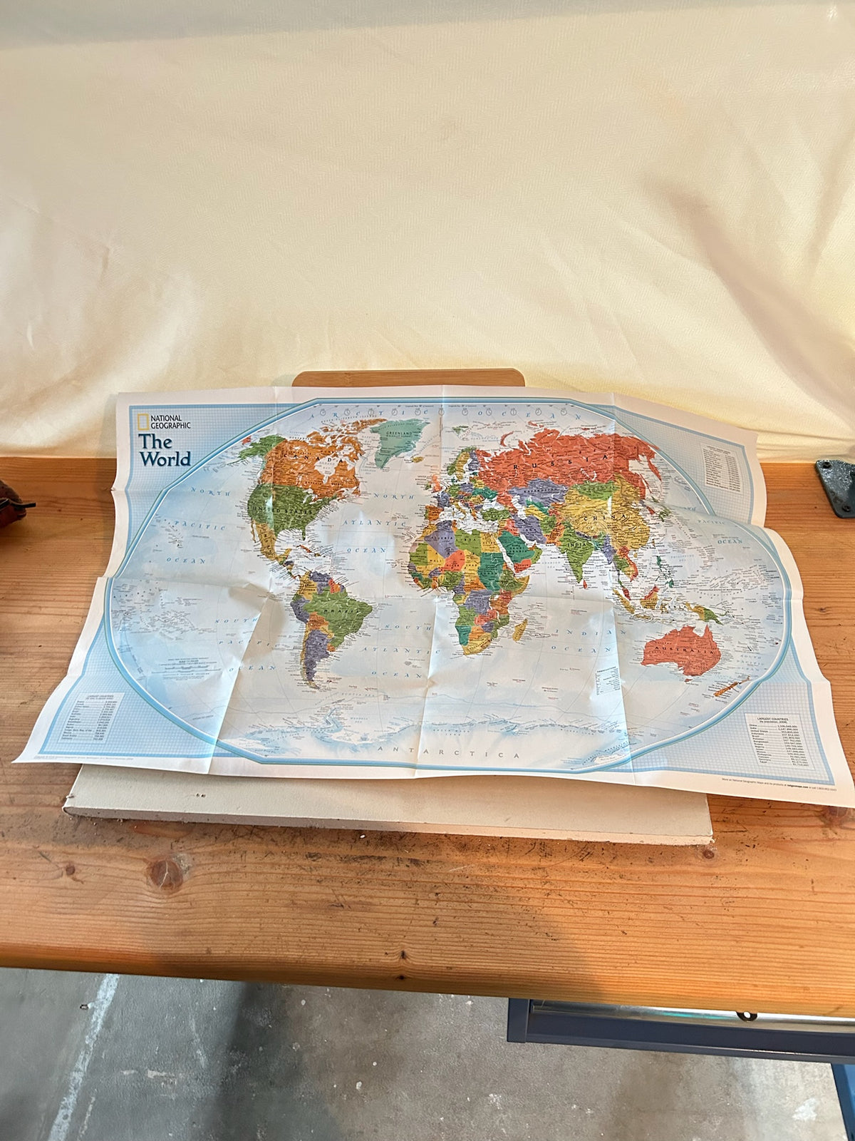 NOS National Geographic The World Satellite Folded World Map + Regional Topographical Map