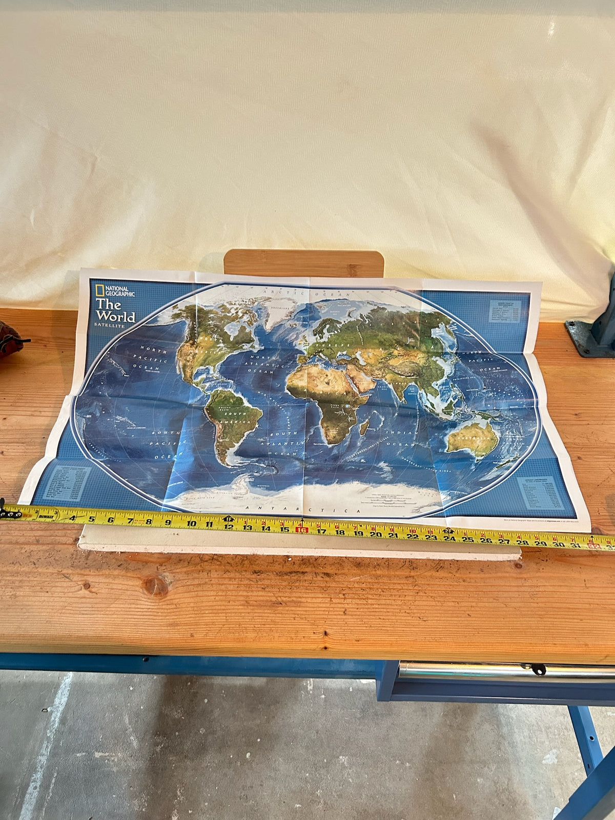 NOS National Geographic The World Satellite Folded World Map + Regional Topographical Map